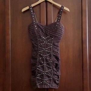 Uno Core Brown Silver Studded Mini Dress